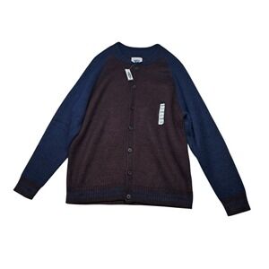 NWT Old Navy Sweater Cardigan Men's XXL Maroon Blue Colorblock Wool Blend Preppy